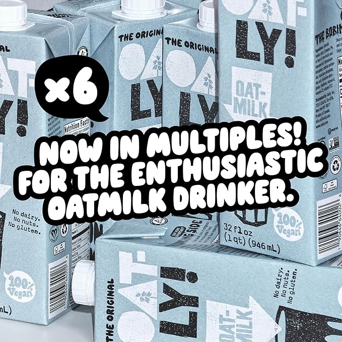 Oatly Original Oatmilk - Shelf-Stable, Creamy, Dairy-Free, Plant-Based Milk for Cereal, Smoothies, Baking & More (32 oz, 6-pack)