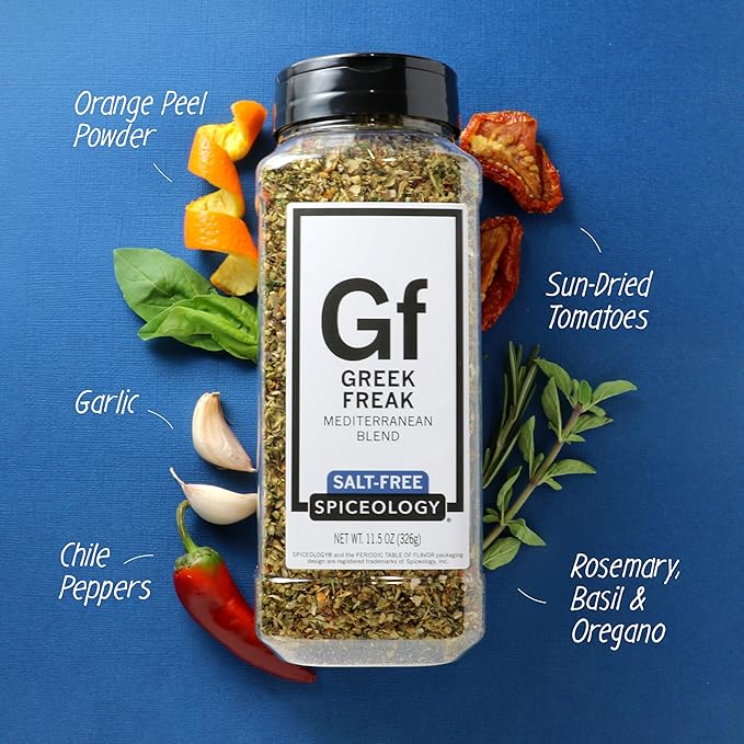 Spiceology – Greek Freak Mediterranean Salt-Free Seasoning – Greek Herbs & Spices for Chicken, Potatoes, Salad, Gyros, Pasta & Pizza – Fresh-Ground, Chef-Crafted Mediterranean Blend – 11.5 oz