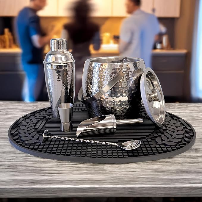 BREKX Stainless Steel Beverage Tub and Ice Bucket with Lid and Scoop Party Combo Set, Silver Double-Walled Insulated Barware Set