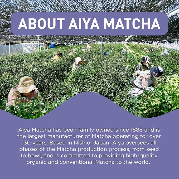Aiya Matcha+ Focus™ - Peach Flavored Matcha Drink Mix with L-Theanine - 220mg L-Theanine - Natural Focus Booster - Premium Japanese Matcha Green Tea Powder - 8 Sticks