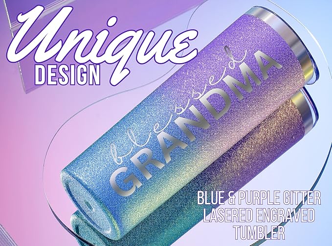 Onebttl Christian Grandma Gifts for Mother's Day, 20oz Purple & Blue Glitter Skinny Tumbler, Straw & Lid Included, Blessed Grandma Gifts