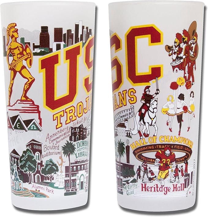 Catstudio Drinking Glass, University of Southern California Glass Cup for Kitchen, 15oz Dishwasher Safe Tumbler for USC Alumni
