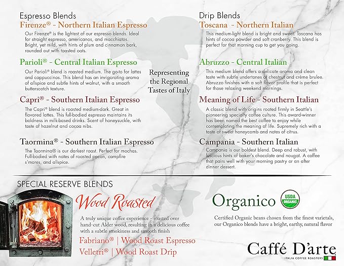 Caffe D'arte Firenze Whole Bean Espresso Coffee – Medium Light Roast, Bright & Mild Flavor, Sweet & Smooth Aroma – Crafted for Espresso & Americanos - 5 Pounds
