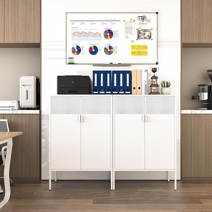 Metal Storage Cabinet,2 Door TV Stand, Metal Mesh Accent Cabinet,Magnetic Door Closure,Low Storage Cabinets with Doors and Shelf for Home,Office,Living Room