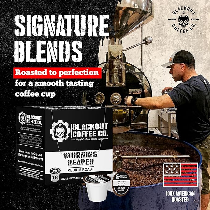Blackout Coffee Morning Reaper Coffee pods – Medium Roast Coffee Pods, Bold & Smooth Flavor, Aromatic – 18 Count.