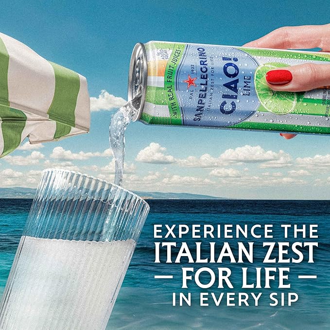 Sanpellegrino CIAO! Lime Sparkling Water, Low-Calorie Italian Sparkling Water with Real Fruit Juices, 0g Added Sugar, 24-Pack