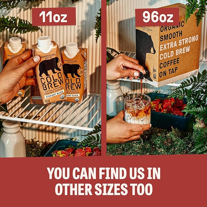 Wandering Bear Organic Mocha Cold Brew Coffee - Strong, Bold, Smooth, Unsweetened, Shelf-Stable, Ready to Drink, Gluten Free, & Vegan Iced Cold Brewed Coffee Drink - 32 fl oz, 3 pack