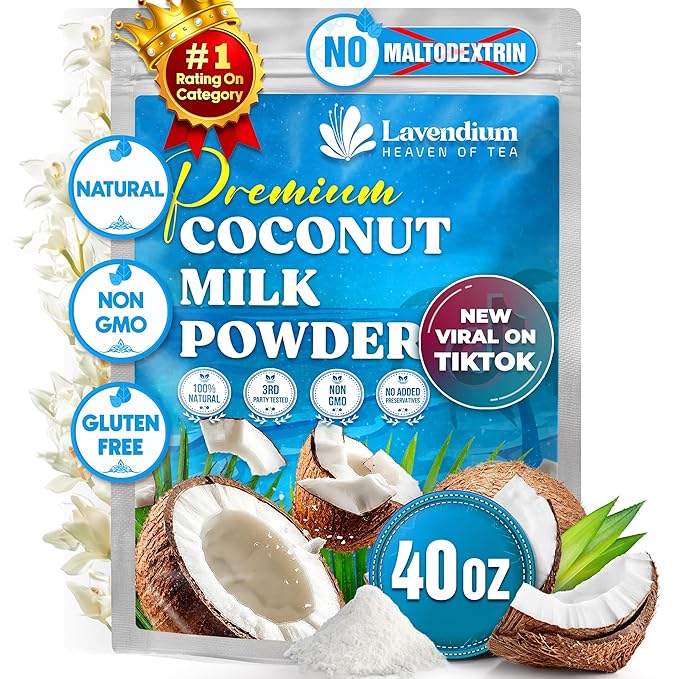 Lavendium, 40oz (2.5 lbs) Coconut Milk Powder, 100% Natural, Unsweetened, Perfect for Cake, Coffee, Tea, Creamer Alternative, No Additives, No Gluten, Vegetarian