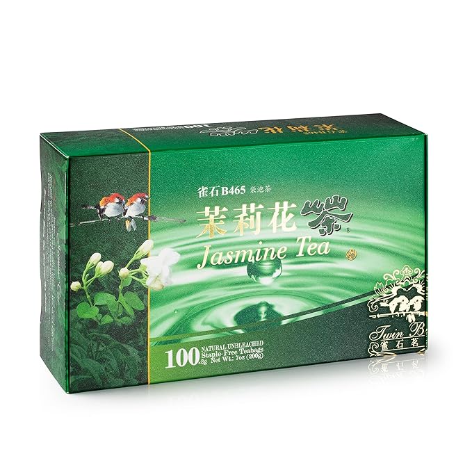 Wing Hop Fung Jasmine Green Tea Fresh Sealed Premium Natural Leaves Individually Wrapped 100 Tea Bags Perfect for Hot or Iced Tea