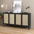 Modern Sideboard Cabinet, Accent Storage Cabinet with Rattan Doors and Adjustable Shelves, Freestanding Sideboard Storage Cabinet for Kitchen Dining Living Room Hallway Office (Black)