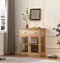 31.5'' Small Buffet Cabinet with Glass Doors,Small Coffee Bar Cabinet with Storage,Modern Sideboard with Adjustable Shelf and a Drawer,for Kitchen,Natural