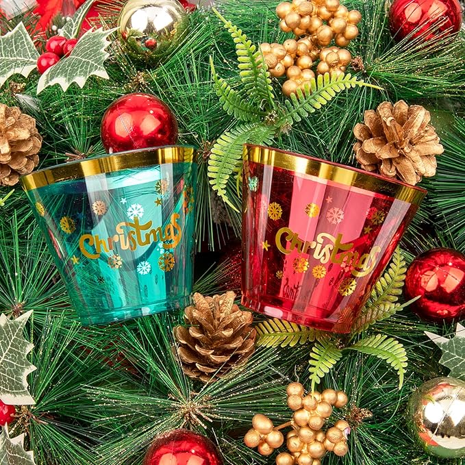 WELLIFE 60Pcs 9oz Christmas Plastic Cups, Disposable christmas Cups, Christmas plastic Tumblers, Includes 30Pcs Green cup and 30Pcs Red cups