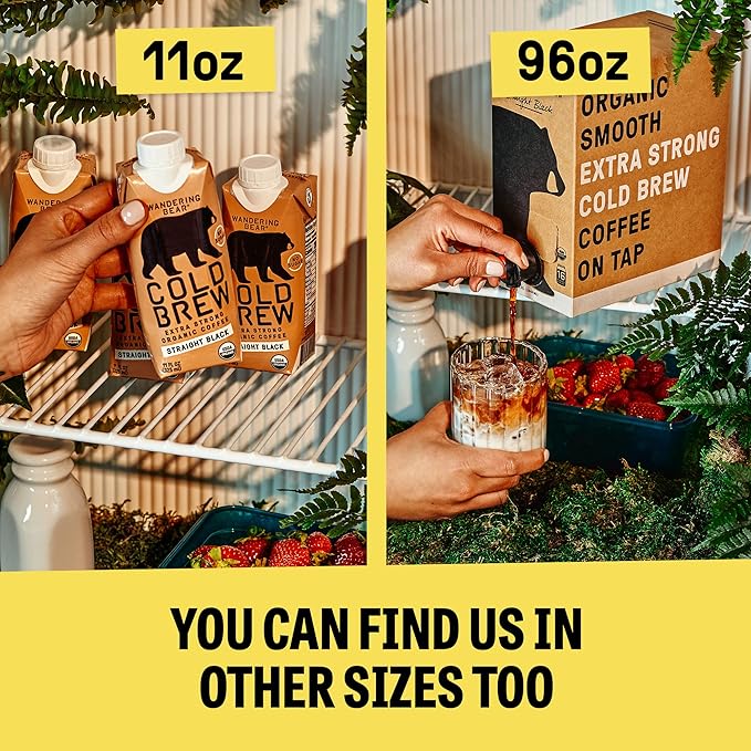 Wandering Bear Organic Caramel Cold Brew Coffee - Strong, Bold, Smooth, Unsweetened, Shelf-Stable, Ready to Drink, Gluten Free, & Vegan Iced Cold Brewed Coffee Drink - 32 fl oz, 3 pack