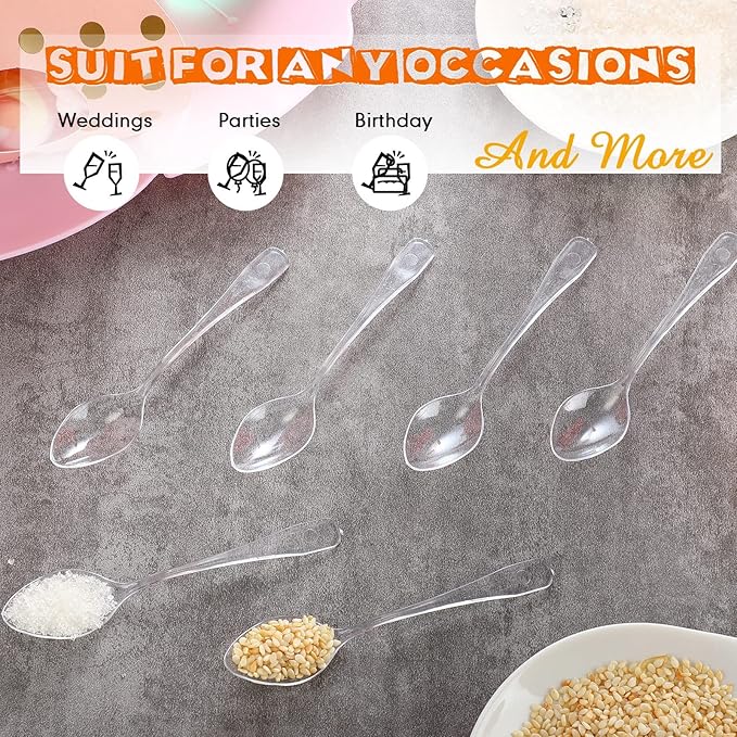 1000 Pcs Clear Mini Spoons for Desserts Small Plastic Tasting Tiny Disposable Spoons Plastic Serving Utensils Bulk for Sample, Ice Cream, Appetizer, 3.7 x 0.8 Inch
