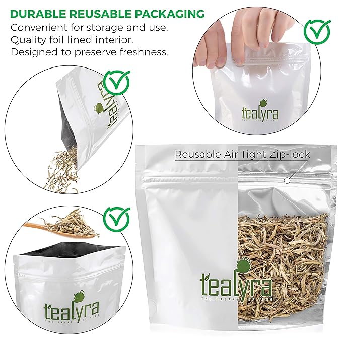 Tealyra - Luxury Jasmine Silver Needle White Losse Tea - Grown in Fujian China - Loose Leaf Tea - Caffeine Level Low - 220g (8-ounce)