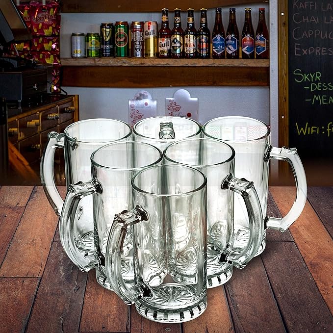 DISCOUNT PROMOS Glass Beer Mug 16 oz. Set of 10, Bulk Pack - Great for Wedding Favors, Groomsmen Gifts, Birthday Gifts - Clear Bottom Color