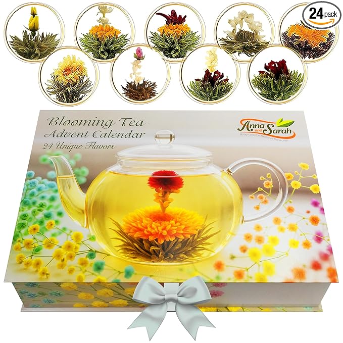 Blooming Tea & Edible Flower Infusions, Green Tea, 24 Unique Flavors Gift Set for Everyone – Natural, Floral & Aromatic Teas in Extra Large Premium Gift Box