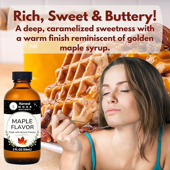 Natural Maple Extract for Baking, Ice Cream, Drinks, and Candy - 2 oz - Water-Soluble - By Harvest Moon Delights - Flavoring, Flavor