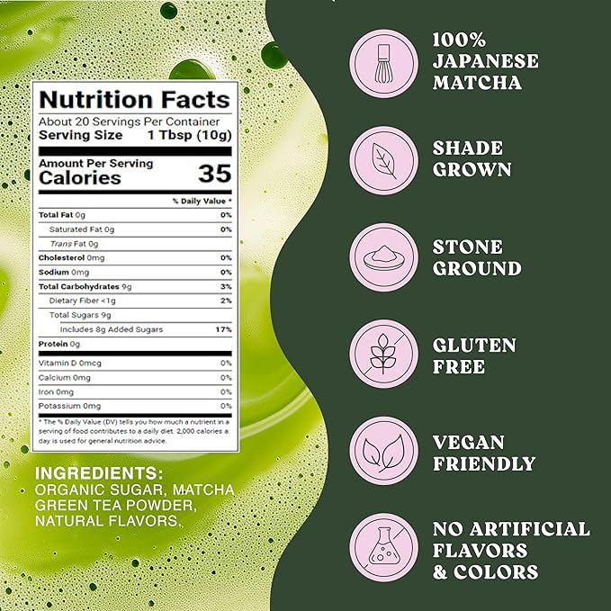 The Harmony Matcha Lavender (7.05oz Bag - 20 Servings) Premium Japanese Matcha Powder, Rich in Antioxidants & L-Theanine, Sweetened with Organic Sugar, No Preservatives
