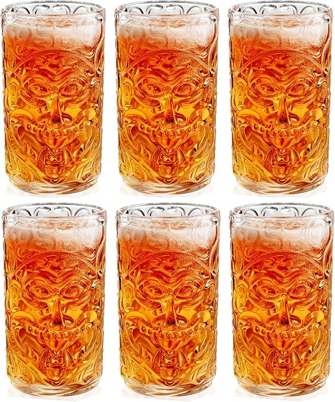 6-Pack 14.5oz Clear Tiki Glasses Cups for Cocktails Glass Drinking Set Crystal Glass Tumbler - for Water, Juice, Beer, Cocktails, Mojito, Wine and Whiskey, Bar Glassware