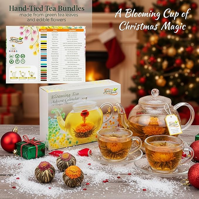 Blooming Tea & Edible Flower Infusions, Green Tea, 24 Unique Flavors Gift Set for Everyone – Natural, Floral & Aromatic Teas in Extra Large Premium Gift Box