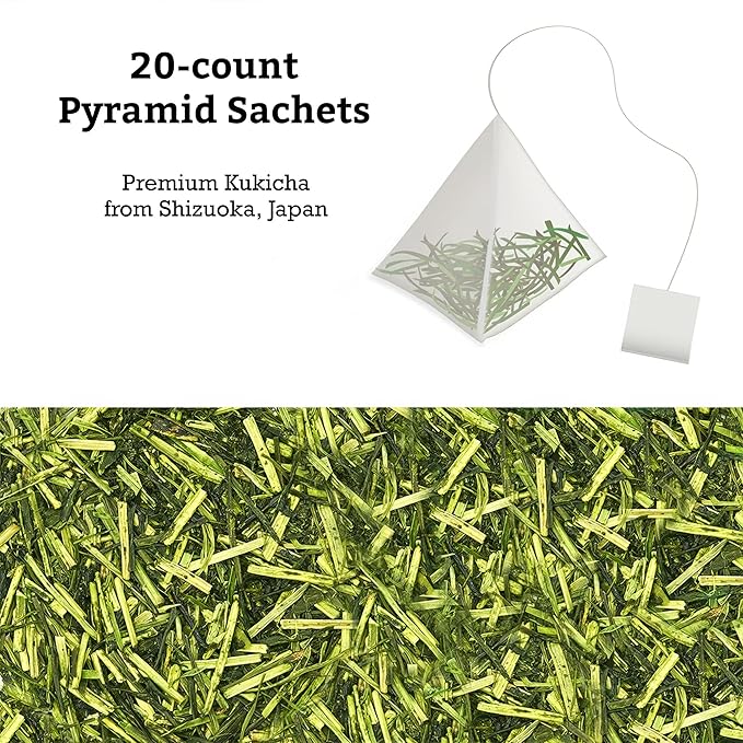 SUGIMOTO TEA Japanese Kukicha Stem Green Tea Bags 20 Count Pack of 3