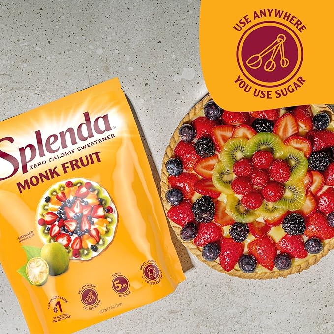 Splenda Monk Fruit Zero Calorie Plant Based Granulated Sweetener, No Erythritol, Sugar Substitute, 3.8 Oz (Pack of 1)