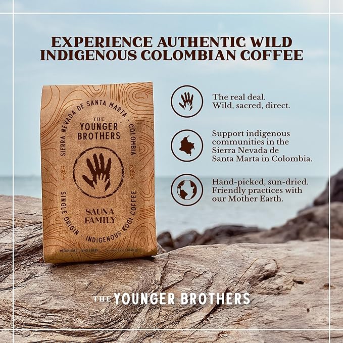 The Younger Brothers Trading Co. Kogi Coffee | Indigenous Wild Grown Whole Bean | Ethically Sourced Single Origin Colombian Coffee | Kogi Sauna Family Medium Roast (12 Ounce (Pack of 5))