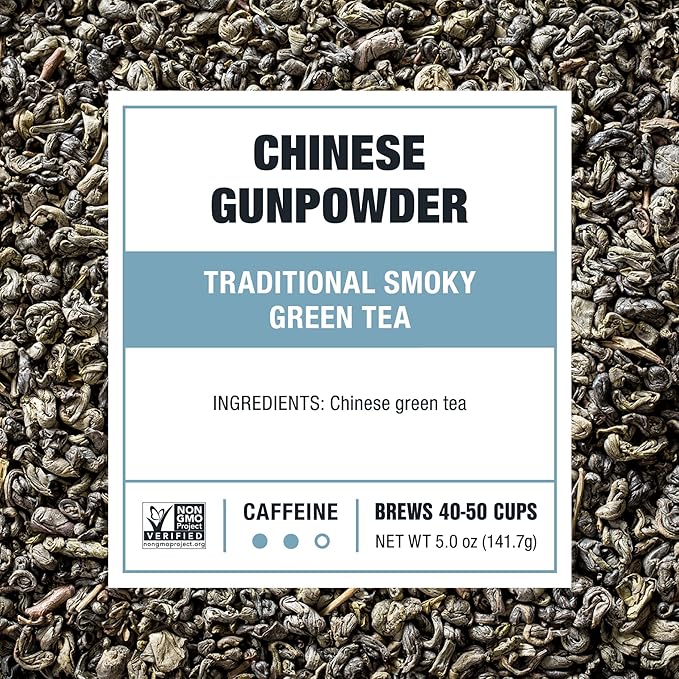 Tiesta Tea - Chinese Gunpowder, Loose Leaf, Traditional Smoky Green Tea, Premium Aromatic Blend, Medium Caffeinated, 50 Cups, 5 Ounce Refillable Tin
