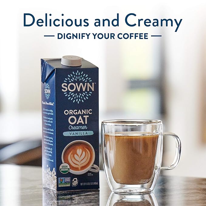 SOWN Organic Oat Creamer Vanilla - Barista Oat Milk Non Dairy Coffee Creamer - Plant Based, Dairy-Free, Vegan, Gluten-Free, Non-GMO, Shelf Stable - 32oz