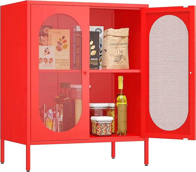2 Door Accent Cabinet,Metal Storage Cabinet with Adjustable Shelf,Buffet Sideboard for Bed Room,Living Room,Entryway,Hallway,Home,Hotel,Office,Garage,Kitchen,1 Removable Shelf.