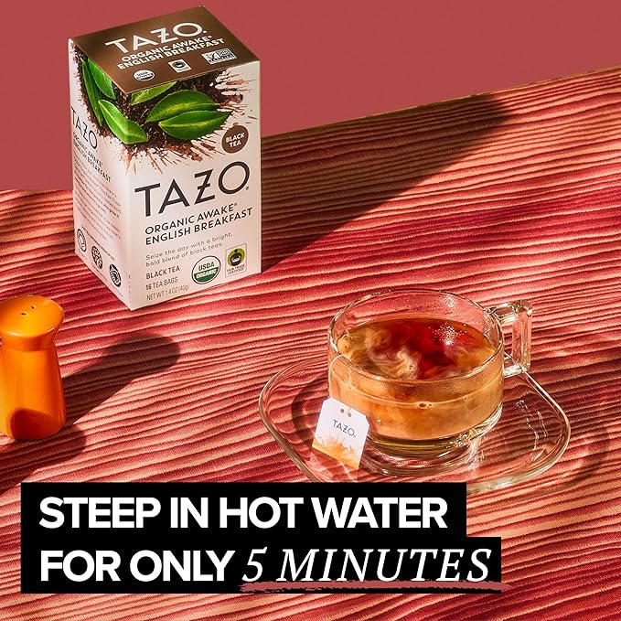 TAZO Organic Awake English Breakfast Black Tea, Black tea with Caffeine, 16 Total Bags