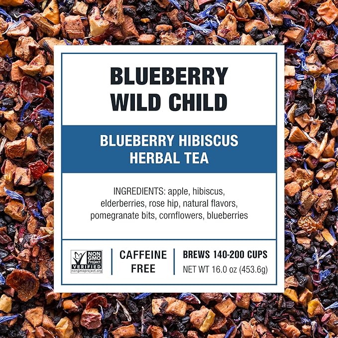 Tiesta Tea Blueberry Wild Child, Loose Leaf, Blueberry Hibiscus Herbal Tea, Premium Non-Caffeinated Blend, Make Hot or Iced, Brews Up to 200 Cups, 16 Ounce Resealable Bulk Pouch