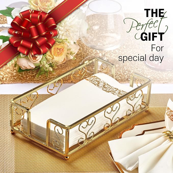 Gold Guest Towel Holder Tray for Bathroom – Napkin Organizer for Disposable Hand Paper Towels, Vanity Countertop Napkin Holder, Modern Bathroom Accessory for Guest Use and Decor
