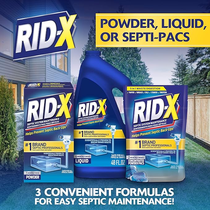 RID-X Septic Tank Treatment Powder – 3 Month Supply, Dual Action Enzymes and Bacteria to Break Down Waste & Prevent Backups