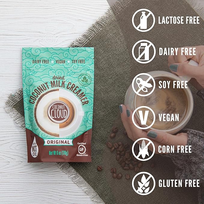 Coconut Cloud: Plant Based Dairy Free Coffee Creamer | Keto Friendly, Unsweetened Coconut Milk Powder | Low Sugar, Dairy Free, Non-GMO, Plant Based, Gluten & Soy Free, USA Made, (Vanilla & Original Combo), 2-Pack