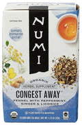 Numi Organic Congest Away Herbal Tea 16 Tea Bags Caffeine‑Free Blend with Fennel Peppermint Ginger Cinnamon & Licorice for Cooling Soothing Respiratory Comfort