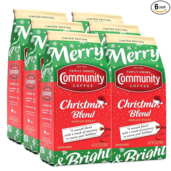 Community Coffee Christmas Blend Ground Coffee, Medium Roast, 12 oz Bag (Pack of 6)