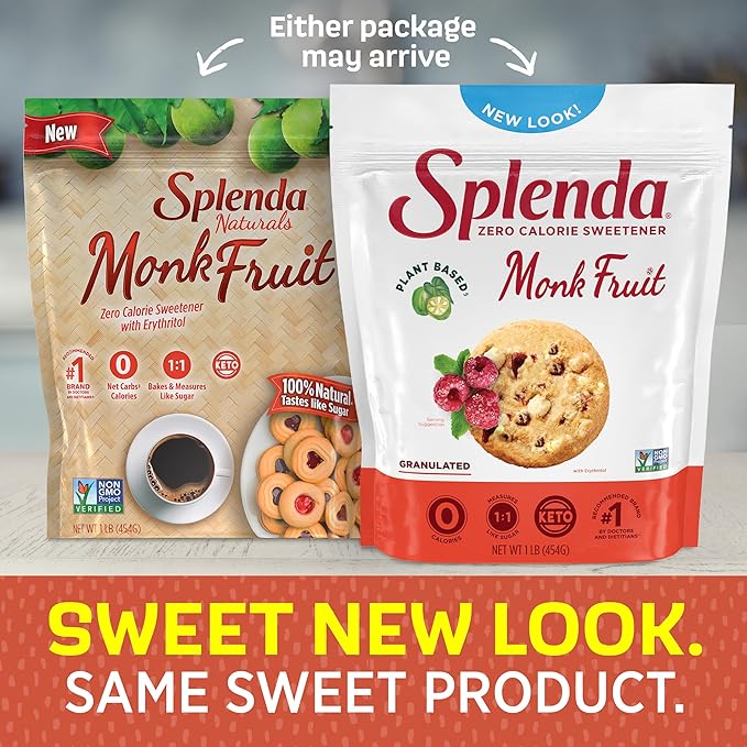 Splenda Monk Fruit Zero Calorie Plant Based Granulated Sweetener, 1 Pound Resealable Bag