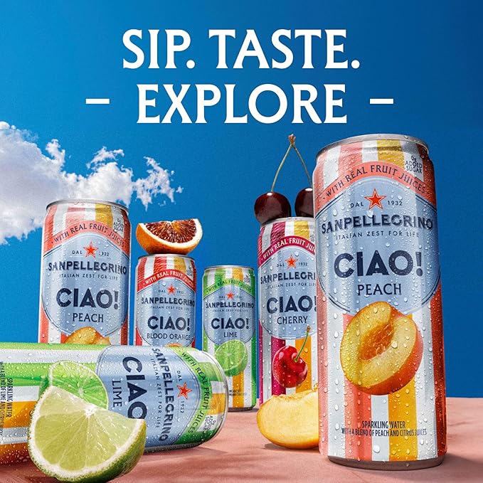 Sanpellegrino CIAO! Lime Sparkling Water, Low-Calorie Italian Sparkling Water with Real Fruit Juices, 0g Added Sugar, 24-Pack