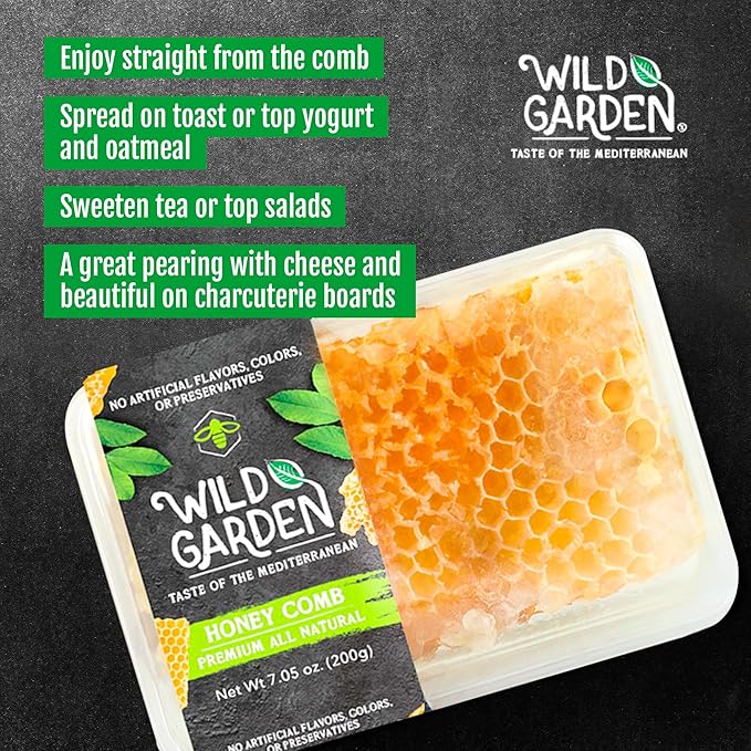 Wild Garden 100% Pure Raw Gourmet Honeycomb, 100% All-Natural, No Additives, No Preservatives, Fresh From The Farm! 7.05 oz Pack of 6