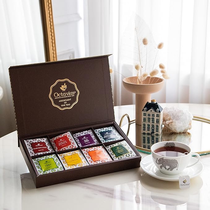 Octavius Tea Sampler Pack | 8 Assorted Black & Green Teas | 48 Teabags | Tea Sampler Variety Pack | Pack of 1