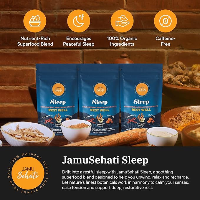 JAMUSEHATI Sleep, Natural Superfoods Blend from Bali, Containing Ginger, Nutmeg, Cinnamon and Star Anise, Pack of 3 Sachets