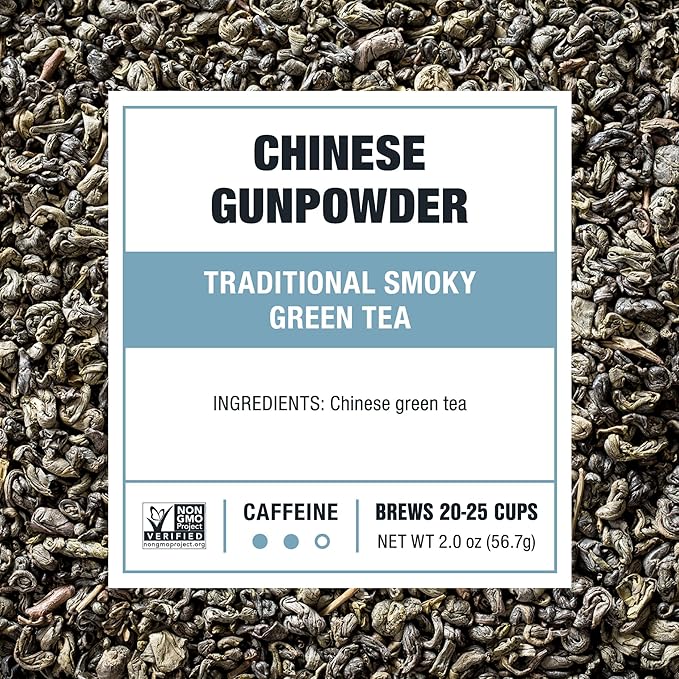 Tiesta Tea - Chinese Gunpowder, Loose Leaf, Traditional Smoky Green Tea, Premium Aromatic Blend, Medium Caffeinated Green, Make Hot or Iced Brews Up to 25 Cups, 2 Ounce Resealable Pouch