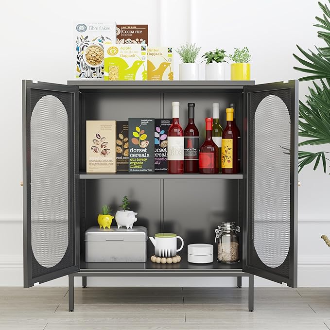 2 Door Accent Cabinet,Metal Storage Cabinet with Adjustable Shelf,Buffet Sideboard for Bed Room,Living Room,Entryway,Hallway,Home,Hotel,Office,Garage,Kitchen,1 Removable Shelf.