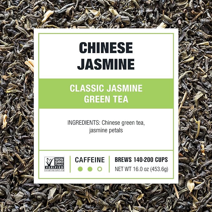 Tiesta Tea - Chinese Jasmine, Loose Leaf, Classic Jasmine Green Tea, Premium Blend, Medium Caffeinated, Make Hot or Iced Brews Up to 200 Cups, 16 Ounce Resealable Bulk Pouch