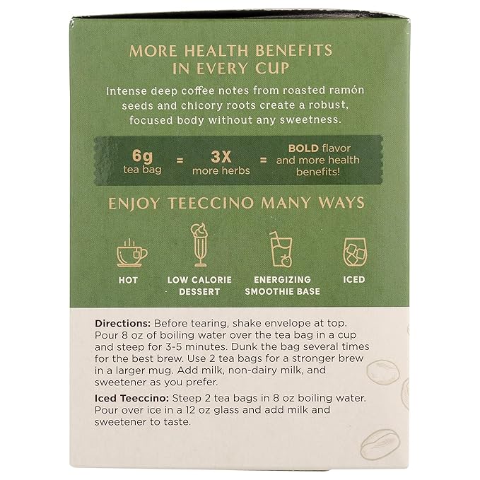 Teeccino French Roast Herbal Tea - Rich & Roasted Herbal Tea That’s Caffeine Free & Prebiotic for Natural Energy, Coffee Alternative, 10 Tea Bags (Pack of 4)