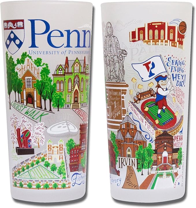 Catstudio Drinking Glass, University of Pennsylvania Glass Cup for Kitchen, 15oz Dishwasher Safe Tumbler for UPenn Alumni