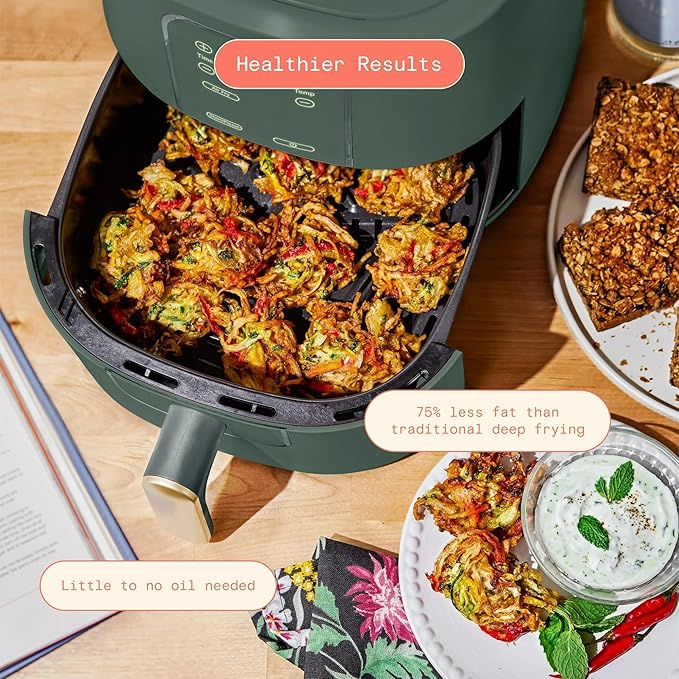 Beautiful 6 Qt Air Fryer with TurboCrisp Technology, EverGood Ceramic Nonstick Coating - Roast, Reheat and dehydrator, kitchen appliances by Drew Barrymore (Thyme Green)