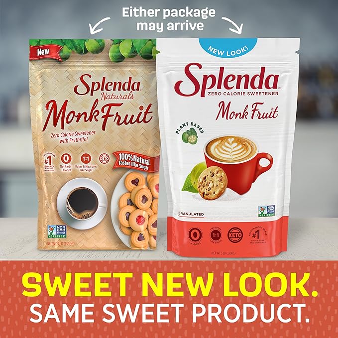 Splenda Monk Fruit Zero Calorie Plant Based Granulated Sweetener, 3 Pound Resealable Bag